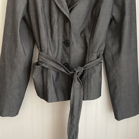 Halogen Women's Linen Blend Blazer Dark Gray Three Button Tie Belt Lined Size 16 - Picture 4 of 14